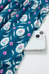 Blue Retro Floral Print Split Neck Ruffle Short Sleeve Dress